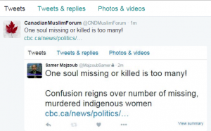 tweet on missing indigenous women